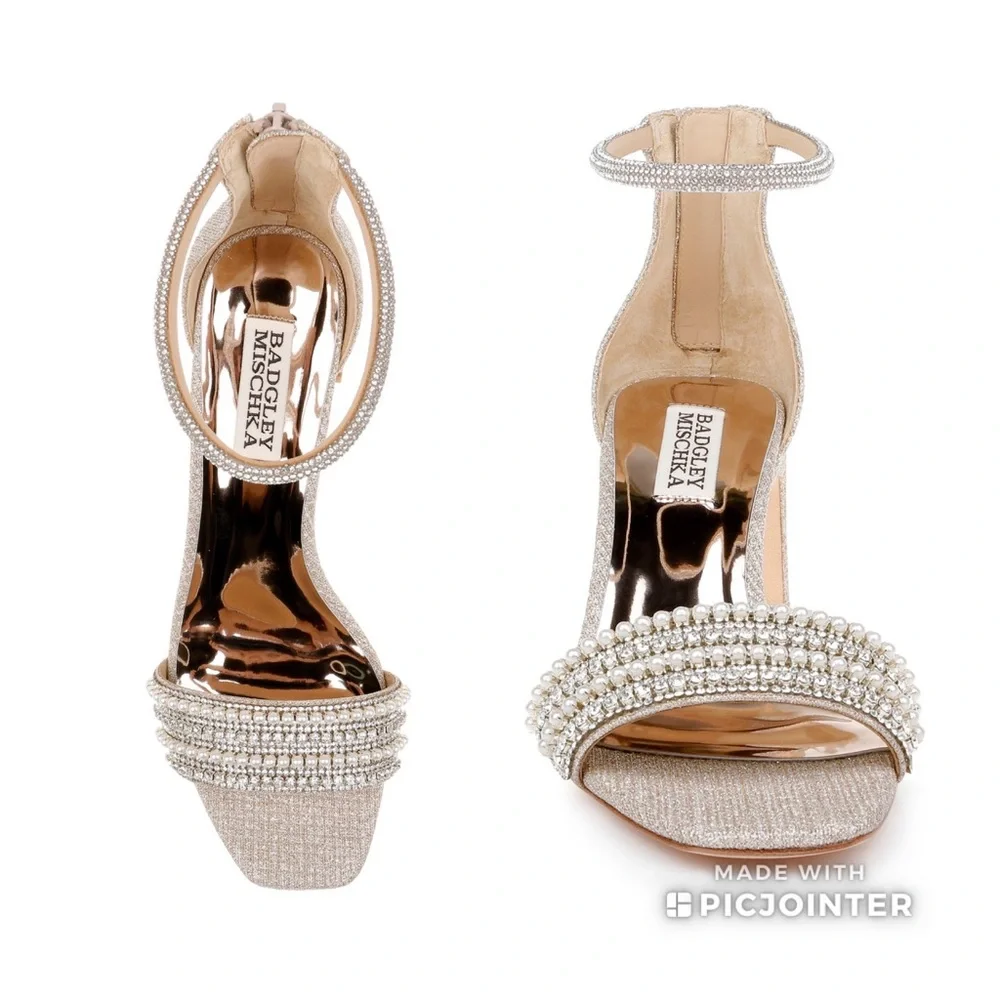 Badgley Mischka Kameryn Pale Gold Sandal Heel 9.5 Block